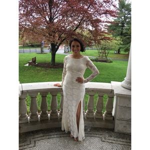 Ivory laced long sleeve prom dress